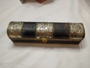 Vintage Islamic Ottoman Wood End Brass Qalamdan Indian Box 8.5" - Picture 1 of 4