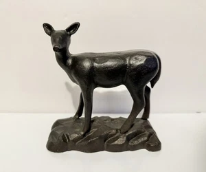 Black Cast Metal Doe Deer Young Stag Figure Sculpture 2.2 lbs. - Picture 1 of 6