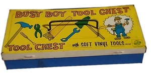 Caja de herramientas vintage Busy Boy caja de metal con 3 herramientas EE. UU. (T164) - Imagen 1 de 12