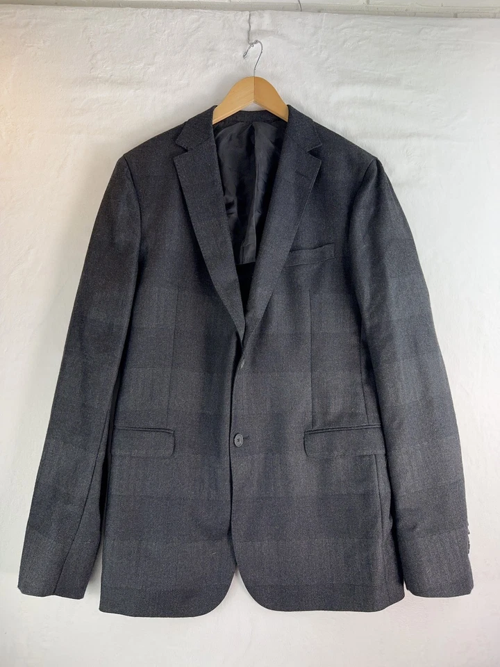 Z Zegna Blazer 男式 52L 灰色羊毛丝绸人字形运动外套夹克意大利 — 第 1/4 张图片