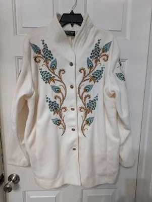 Blazer Chaqueta Polar Bob Mackie Usable Art Talla XL Color Crema Bordada Foto 1 de 4
