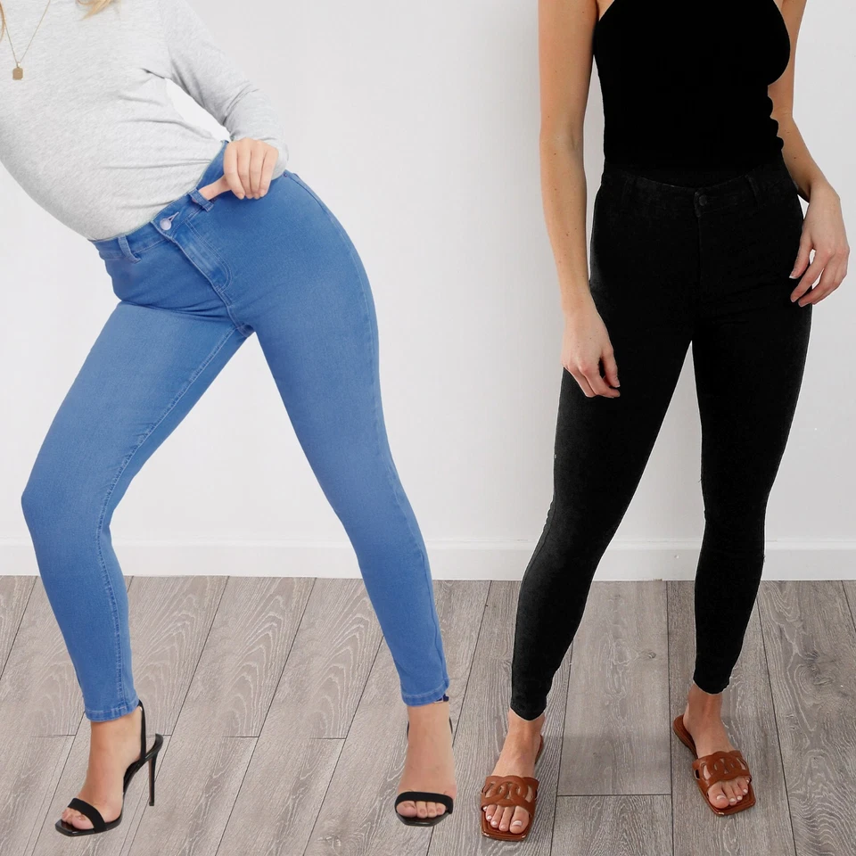 Womens Black Blue Skinny Fit High Waist Stretch Jeans Size 6 - 20 Length 28"-34" - Image 1 of 1