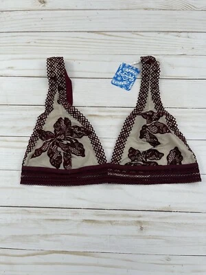 Sujetador Free People Intimately NUEVO Alia Bralette Talla Pequeña Rojo Desnudo Malla Floral Boho Foto 1 de 4