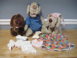 1981 Wrinkles Dog Hand Puppet 18" Plush + Puppies & Accessories Ganz Bros Set - Bild 1 von 12