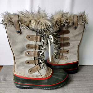 Sorel Joan of Arctic Winter Boots Womens Sz 8 Tan Leather Waterproof Wool Liners