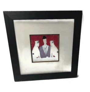 Animated Man In Hat And Suit With Two Dogs Distressed Wall Art No Glass A1 - Picture 1 of 5