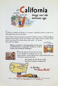 VINTAGE 1940s Print Ad ~ Union Pacific Railroad ~ California Hangs out the... - Picture 1 of 1