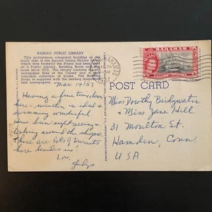 Bahamas 15 de marzo 1957 QEII Scott 162 Nassau postal de la biblioteca pública a Conn - Imagen 1 de 2
