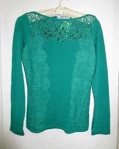 Blumarine Italy Pullover Sweater S 42 Blue Green Wool Lace Rhinestones Superb! - Picture 1 of 12