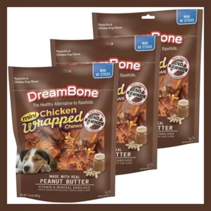 120 DreamBone Mini Chicken Wrapped Chews Dog Treats w/Peanut Butter 3 40ct Bags - Picture 1 of 5