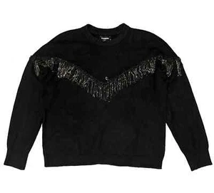 EXPRESS Black Rhinestone Fringe Sweater Long Sleeve Crew Neck Womens Size S - Picture 1 of 6