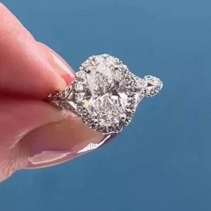 2.20 CTW Oval Moissanite Vintage Style Engagement Ring In 14k White Gold Plated - Picture 1 of 9