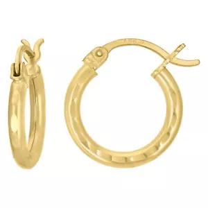 14Kt Solid Yellow Gold Womens Diamond-cut Round Tube Huggies Hoop Earrings- 15mm - Picture 1 of 3