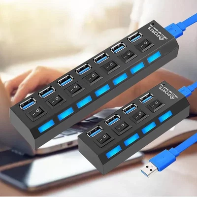 Hub USB 3.0/2.0 4-7 Porte Sdoppiatore USB con Alimentatore Adattatore PCUSB Laptop - Immagine 1 di 4