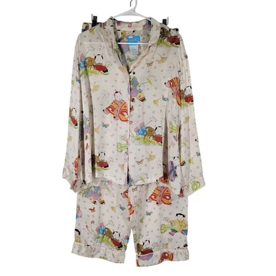 Conjunto de pijama de seda Nick & Nora bebês asiáticos estampa de gueixa roupa de dormir top e calça tamanho G - Imagem 1 de 4