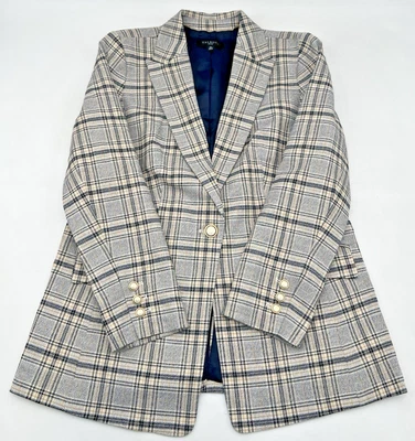 CHAQUETA A CUADROS TALBOTS MEZCLA ALGODÓN MUJER 12P NEGRA Y BEIGE BOLSILLOS CON SOLAPA Foto 1 de 4