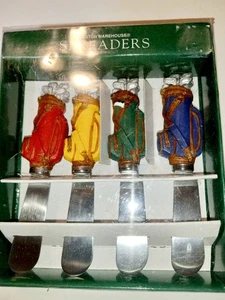 Golf Bag Figure Stainless Steel Appetizer Cheese Spreader Knives Set of 4 Vtg - Picture 1 of 4