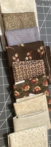 Lot of 9 Cotton Fabric Scraps Browns Creams Flowers Tone on Tone Lot #10 - Picture 1 of 10