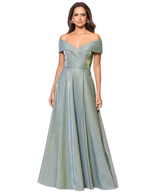 Vestido Feminino XSCAPE Off-The-Shoulder Lantejoulas-Malha Fit & Flare - Sage - 6 - Imagem 1 de 4