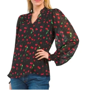 Joie Bluse M Medium Chiffon Kirschmuster Puffärmel Oberteil - Bild 1 von 7