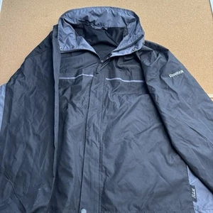 Reebok Men's XL Windbreaker Jacket Black/ Gray Hooded Full Zip Lightweight Coat - Picture 1 of 17