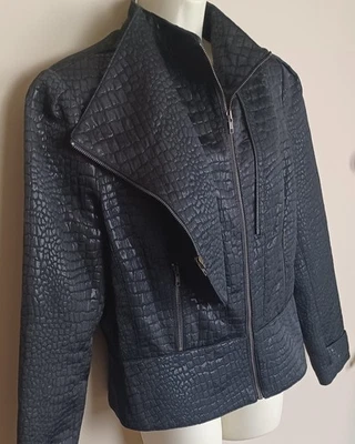 Very Unique Worthington Women's 1X Black Double Zip Faux Leather/Reptile Jacket - Image 1 of 4