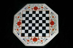 18'' white Marble Chess Game Table Top Inlay pietra dura room home decor y - Picture 1 of 4