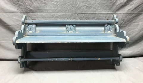 Antique 22" Oak Shabby Shelf Towel Bar Slate Blue VTG Bullseyes Old 1104-23B Cover