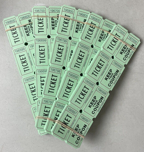 Green Raffle Tickets Package of 500 Folded Flat Double Stub Split The ...