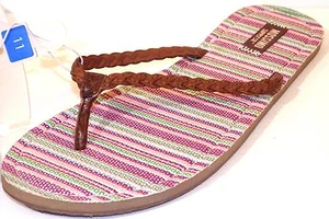 New Mossimo size 11 Brown braided faux leather fabric insole Flat thong sandals - Picture 1 of 3