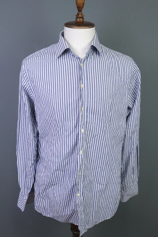 Hackett 100'S 2 Ply Cotton Blue Striped Long Sleeve Button Down Shirt Size XXL - Image 1 of 4