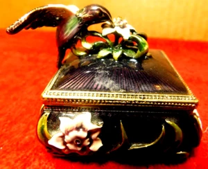 Unbranded~Hummingbird Enamel Ring Box Purple Flowers Magnetic Close Trinket - Picture 1 of 23