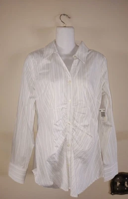 Nueva con etiqueta Bonita Camisa Mujer Atención Blanca con Rayas Brillantes Calce Ajustado Talla M Foto 1 de 4