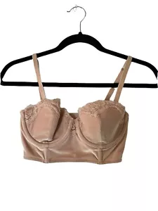 VICTORIA'S SECRET Womens Bra DREAM ANGELS Velvet Longline Beige Underwire 32C - Picture 1 of 7