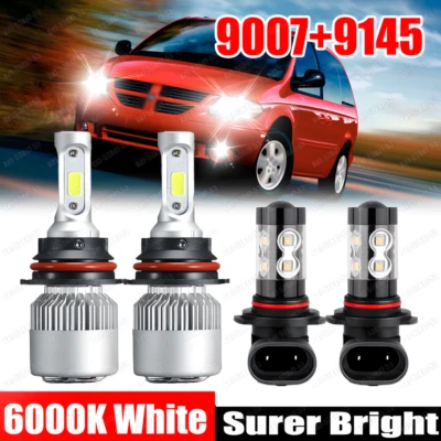 4X LED Headlight Bulbs Hi/Lo + Fog Light 6000K For 2001-2007 Dodge Grand Caravan - Imagem 1 de 4