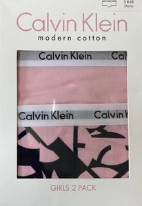 Calvin Klein Girls 2 Pack Shorty Briefs 8-10yrs Pink & Black Modern Cotton BNIB - Picture 1 of 1