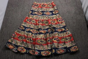 Vintage 80s Tiered Ruffled Flared Aztec Skirt Mexican Style USA Made Women's 8 - Picture 1 of 14