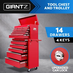 Giantz 14 Drawer Tool Box Chest Cabinet Mechanic Garage Storage Trolley Red - Picture 1 of 9