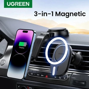 UGREEN 15W Magnetic Wireless Car Charger 3-in-1 Phone Holder For iPhone 16 15 14 - Picture 1 of 14