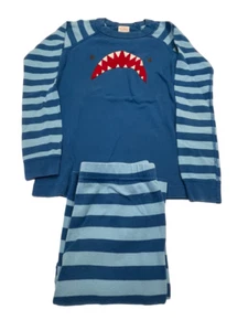 Hanna Andersson Boys Long John 2-Piece Pajama Set Size 10 Blue Stripe Shark - Picture 1 of 7