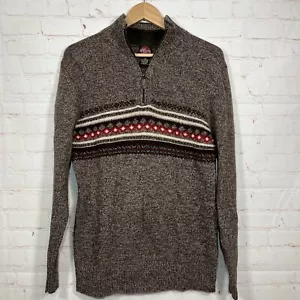 Nick Danger Herrenpullover groß braun aztekisch Lammwolle südwestlich 1/4 Reißverschluss - Bild 1 von 8