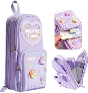 Large Capacity Kawaii Purple Pencil Case - Cute 3-Compartment - Picture 1 of 6