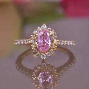3.60 Ct Natural Pink Sapphire & Diamond Engagement Ring 14K Yellow Gold Finish - Picture 1 of 13
