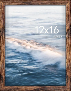 12X16 Picture Frame Brown, Classic Poster Frame for Horizontal or Vertical Wall - Picture 1 of 7