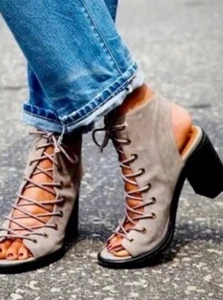 Jeffrey Campbell x Anthropologie Cors3 •9.5•Suede Peep Toe Lace-up Ankle Bootie - Picture 1 of 9