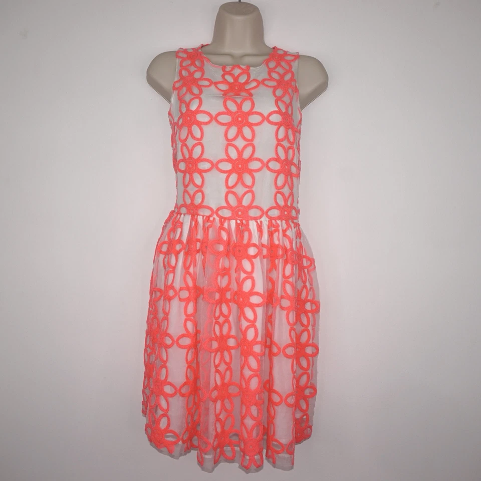 Womens PINK SODA Party Pink White Sleeveless Fit Flare Dress Size UK 12 - Image 1 of 4