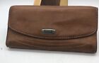 Fossil Leather Wallet Brown Checkbook. Snap And Zipper Closures. ID Window