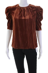 Wayf Damen Samt Rüschen Kurzarm Bluse Messing Braun Größe Extra Small - Bild 1 von 7