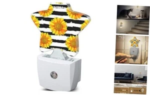 Night Light, Sunflowers Black White Grid with Dusk-to-Dawn Sensor for - Picture 1 of 8