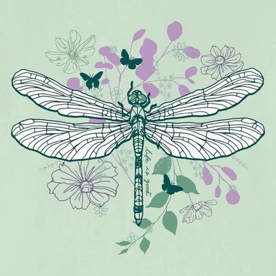 M 全新带标签女式 Life Is Good 花卉背景蜻蜓 LS Crusher Lite 连帽 T 恤 — 第 1/4 张图片